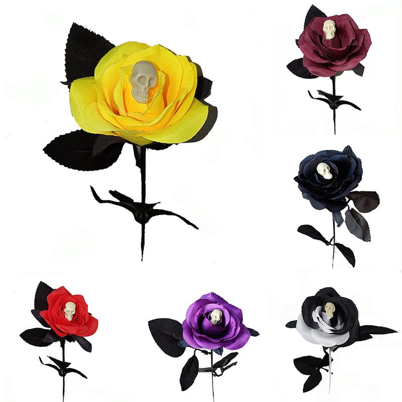 1 шт., товары для Хэллоуина, искусственный цветок с черепом, черный искусственный цветок, цветок ужаса, роза