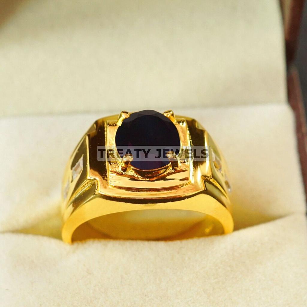 Кольцо для мужчин #A802 JL375666840896 с овальным черным ониксом, позолоченное серебром 925 пробы