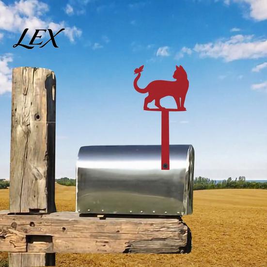 Mailbox Decoration Yard Iron Signage with Fixed Holes, Metal Cat Butterfly Decoration, Silhouette Sign Outdoor for Wood Leather Mailboxes Red Decor