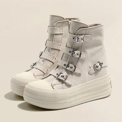 Холщовые туфли женские Новые Повседневные Полностью верхние Высокие на толстой подошве Увеличивающие Вулканизированные туфли