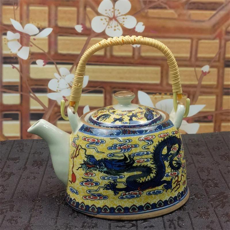 Бытовой фарфоровый чайник, керамический большой вместительный горшок для прохладной воды, большой синий и белый фарфоровый горшок с петлевой ручкой в ​​стиле ретро