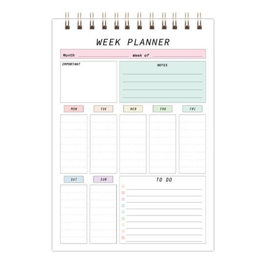 Блокнот-планировщик на неделю с 52 листами без даты в спиральном переплете. Настольный блокнот-еженедельник для личного пользования.