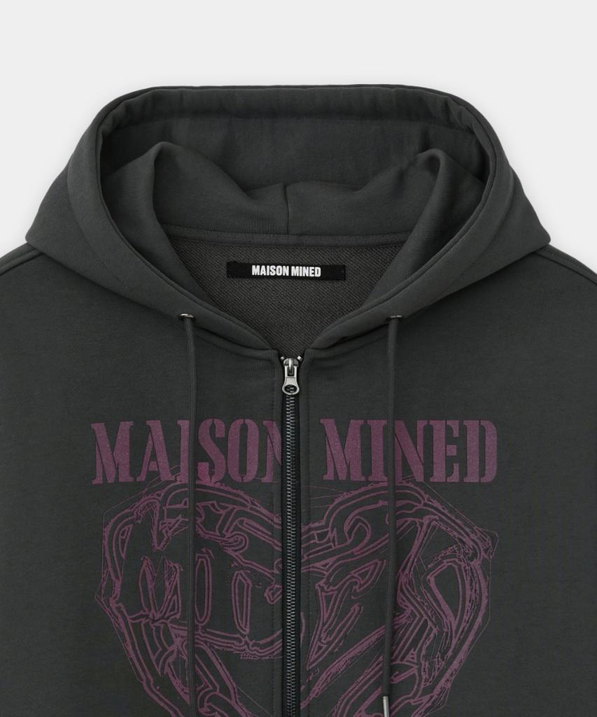 Maison Mined Толстовка с капюшоном и молнией, рисунок 'Сердце', цвет Угольный