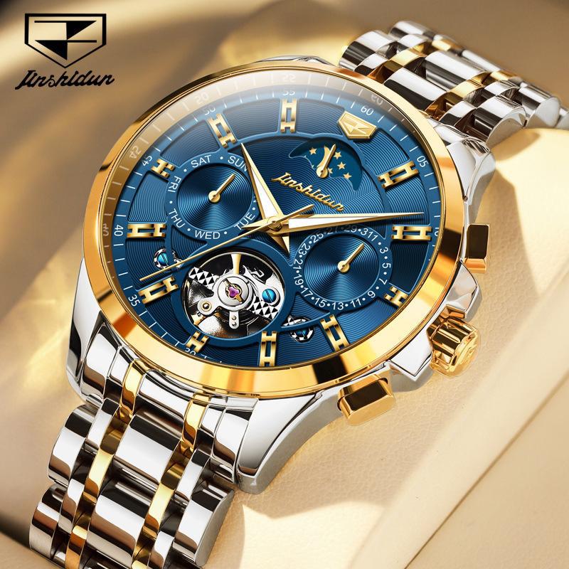 JINSHIDUN брендовые многофункциональные автоматические механические часы с турбийоном мужские часы мужские часы