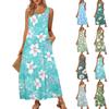 Женский повседневный сарафан длиной до пола, летнее пляжное платье, круглый вырез, без рукавов, свободный сарафан с принтом