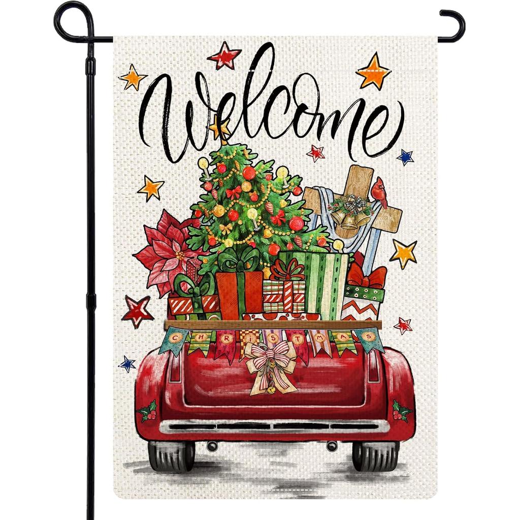 Winter Christmas Garden Flags | 12x18 Double Sided, Religious Cross Truck Lawn Flags, Xmas Holiday Yard Flags for Winter Outdoor Decor, Polyester Mate