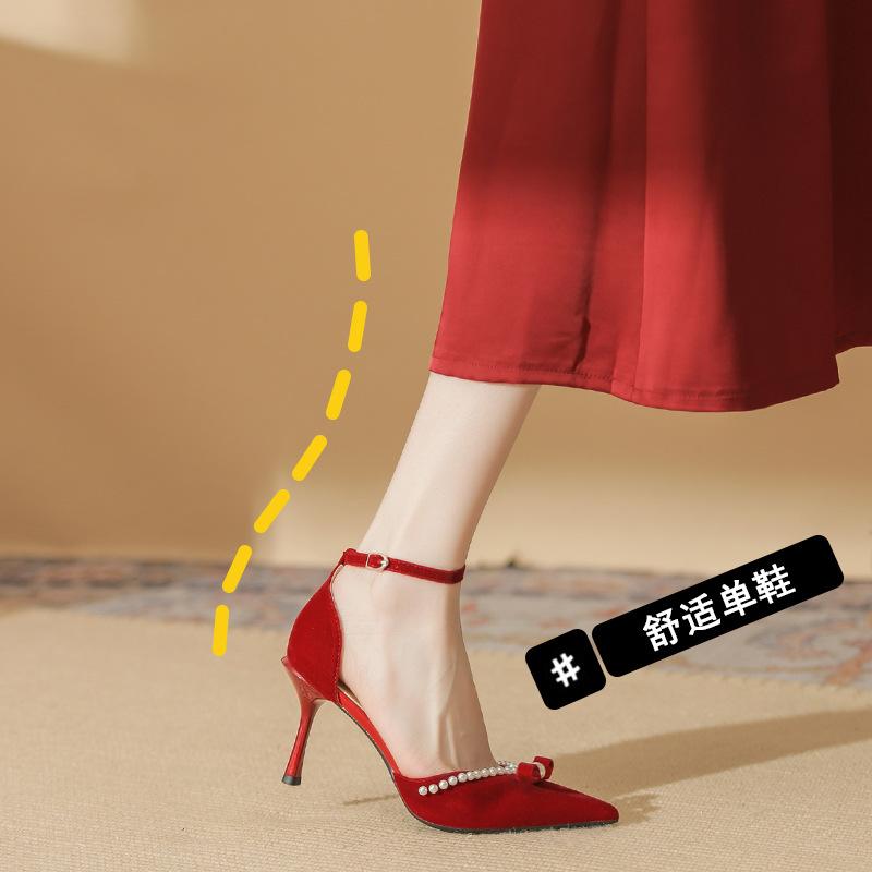 82316 туфли на высоком каблуке женские тонкие каблуки весна 2025 новые темпераментные туфли невесты остроносые свадебные туфли туфли-лодочки