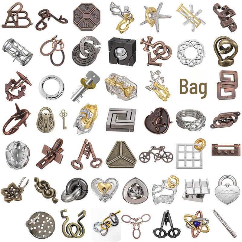 Kongming Lock Puzzle Set: Nine Interlocking Alloy Rings - Educational Disentanglement Toy