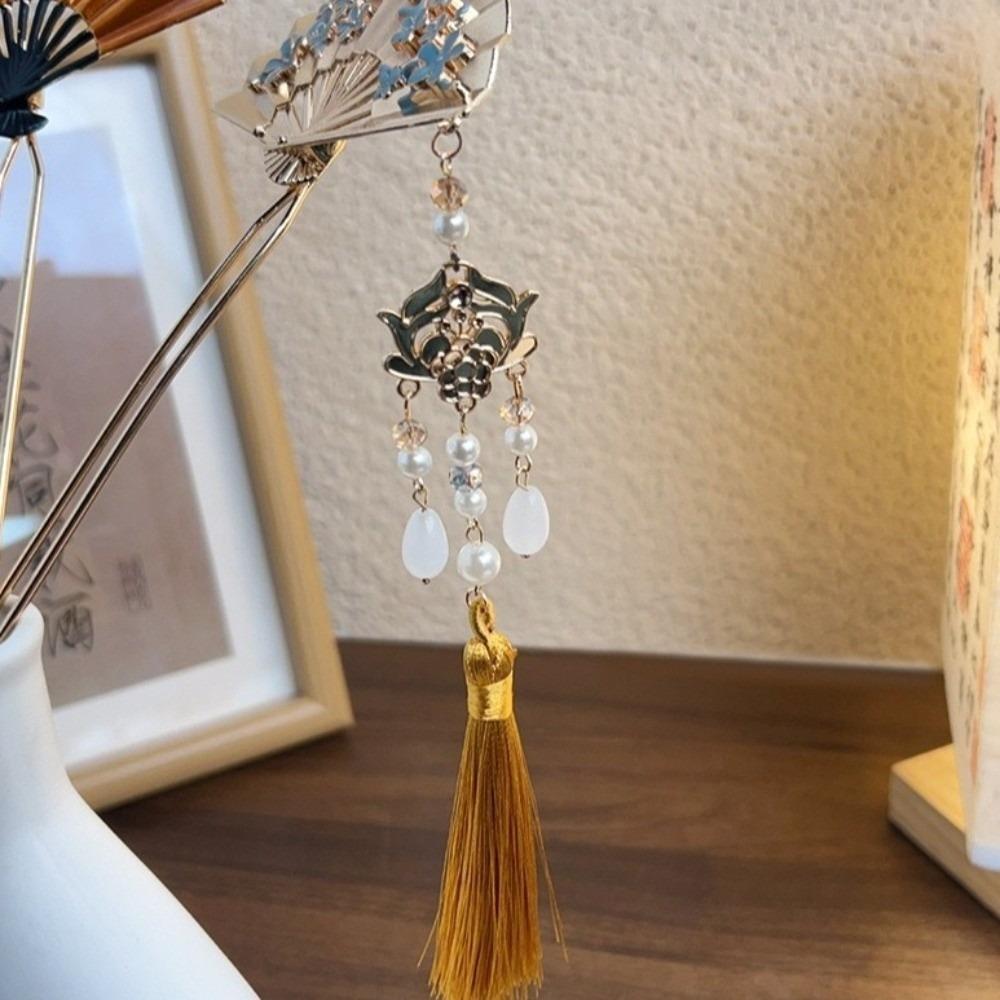 Retro Pearl Fringe Hairpin Zinc Zinc Alloy Fan Shape Bride Tiara U Shape Hair Frok  Hanfu Hair Accessories