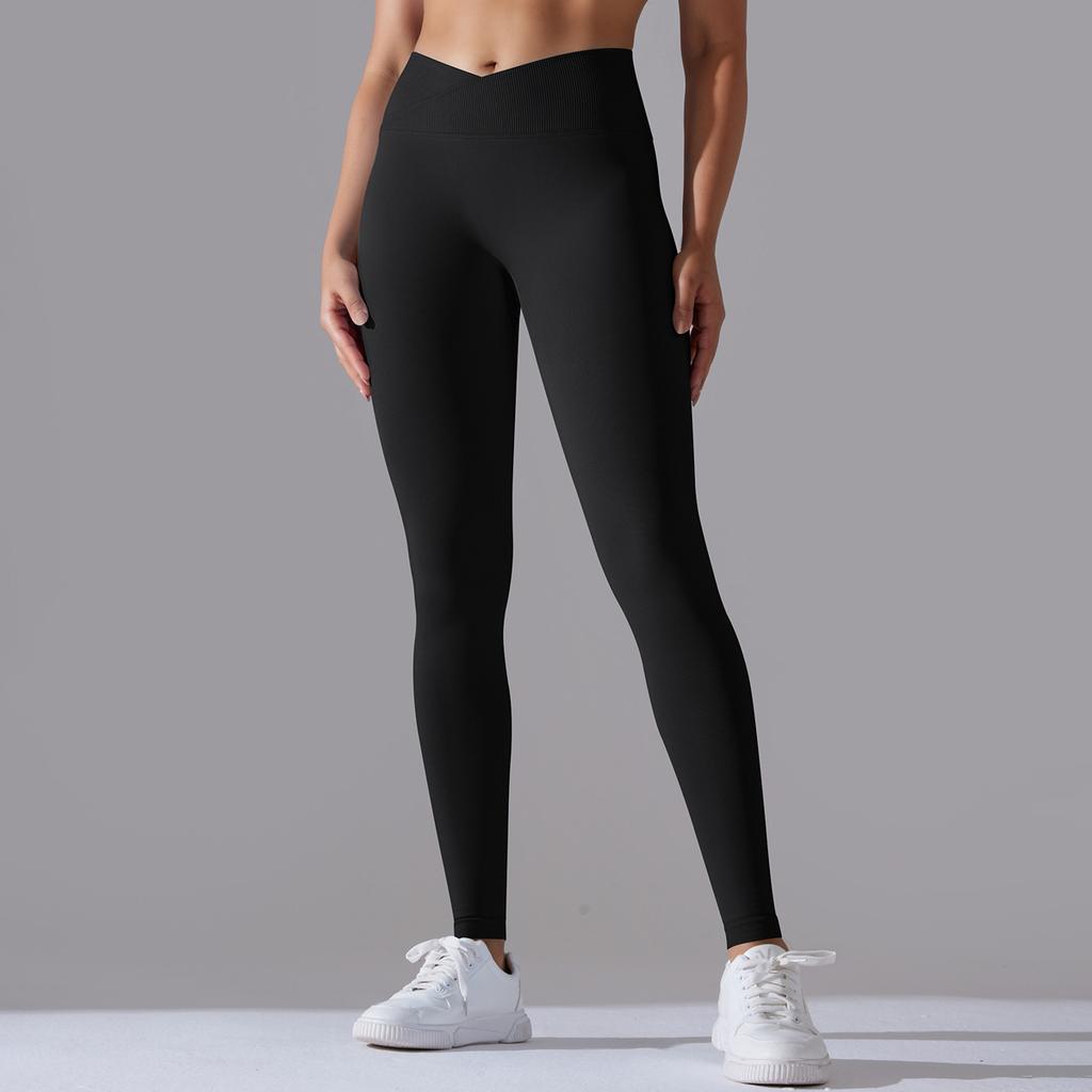 Seamless Tight Yoga Pants For Women, Crossed High Waisted Peach Hip Lifting Sports Pants, Breathable Quick Drying Fitness Pants For Women