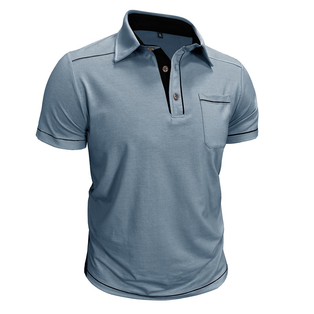 Мужская летняя рубашка с контрастом Business Casual с воротником, карманом, коротким рукавом, футболка