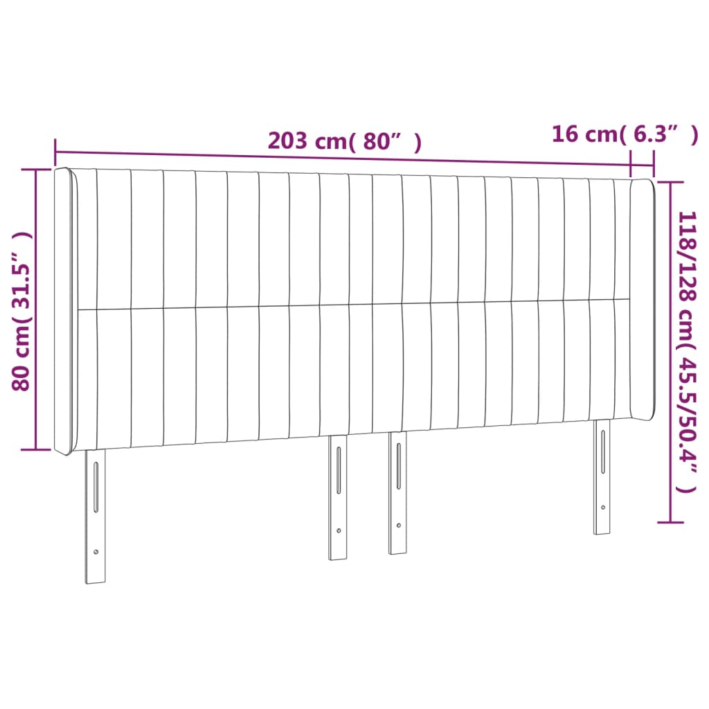 LED Headboard in Black 203 x 16 x 118 128 cm Fabric