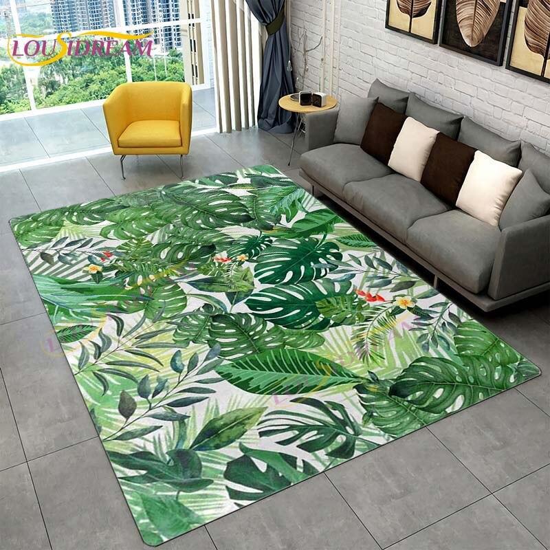 Ковер с тропическими листьями монстеры, современный ковер в стиле INS для гостиной, спальни, зеленый ковер с банановыми листьями, ковры с тропическими пальмовыми листьями