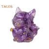 Natural Stone Nine-tailed Fox Figurine Positive Healing Energy Hand-carved Colorful Faux Crystal Love Heart Animal Statue Desktop Decoration Ornament