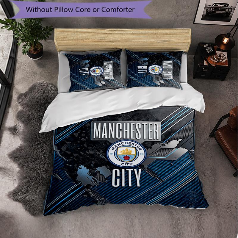 Manchester City Pattern 3 Pieces Bedding Set Soft Microfiber Duvet Cover with Pillow Cases for Bedroom
