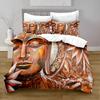 Gold Buddha Duvet Cover Set, Asian Religions Culture Bedding Set, Buddhist Themed Duvet Cover For Buddhist Believer