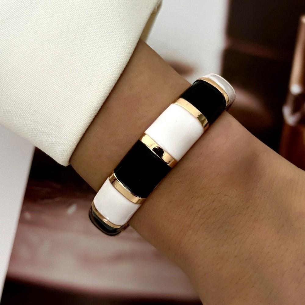 Enamel Enamel Cuff Bangle Black White Floral Zircon Bracelet Party Jewelry Bracelet Party Occasion