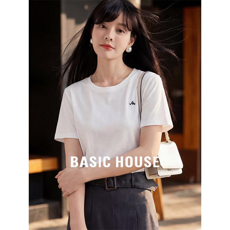 Basic House Women's Embroidered Round Neck T-shirt