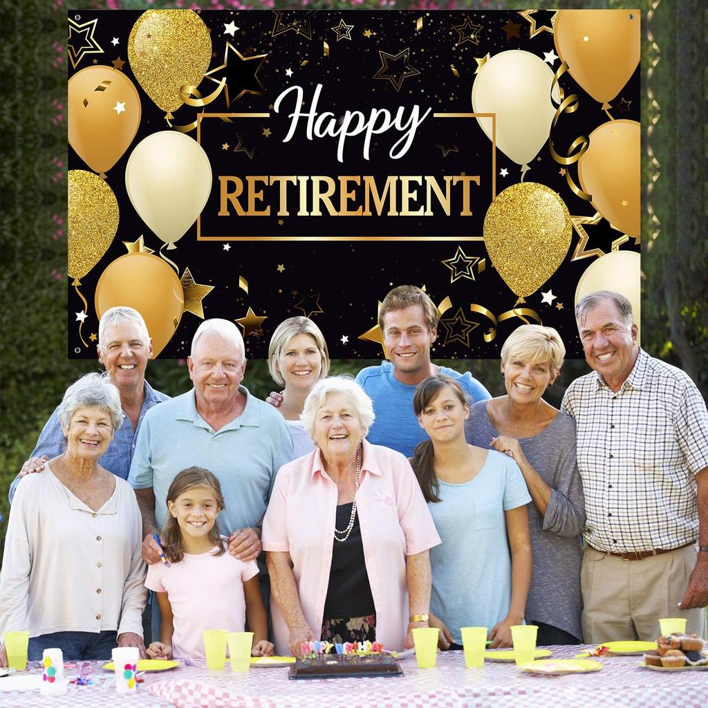 Blulu Retirement Party Decorations, Extra Large Fabric Retire Sign Banner Photo Booth Backdrop Background with Rope for Retirement Party Favor(70.8 x