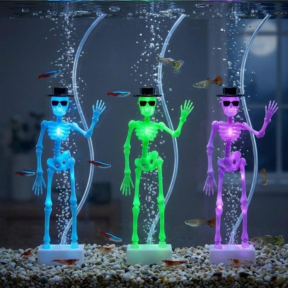 Wear Hat Sunglasses Fish Tank Dance Skull Ornament Movable Oxygen Skeleton Aquariums Enthusiasts