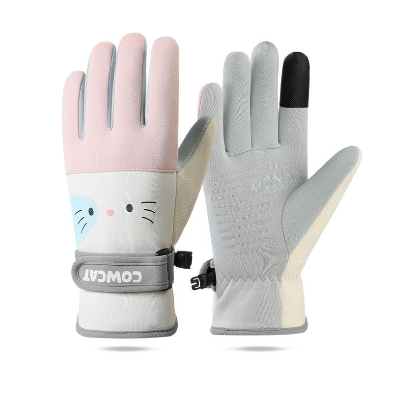 Warm Gloves Women Autumn and Winter Velvet Thickened Windproof and Cold Outdoor Sports Student Skiing Driving Riding Gloves