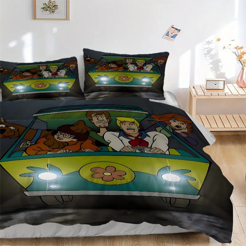 Набор постельного белья Scooby-Doo из 3 предметов - Можно стирать в машине, Включает 1 пододеяльник и 2 наволочки, Наполнитель не входит в комплект, Всесезонный домашний декор для По