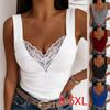 Women's Summer Fashion V Neck Tank Tops Casual Solid Color Lace Sleeveless Sexy Shirts Slim Tops