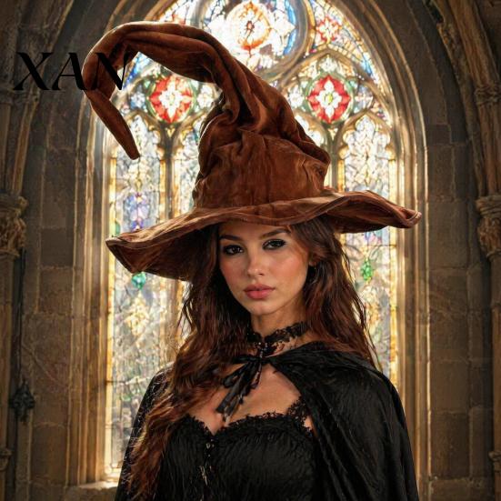 Soft Fabric Witch Cap for Stage Performance Hat Women, Large Ruched Velvet Wizard Comfortable Role Play Halloween Party, Cosplay Costume, Accessory