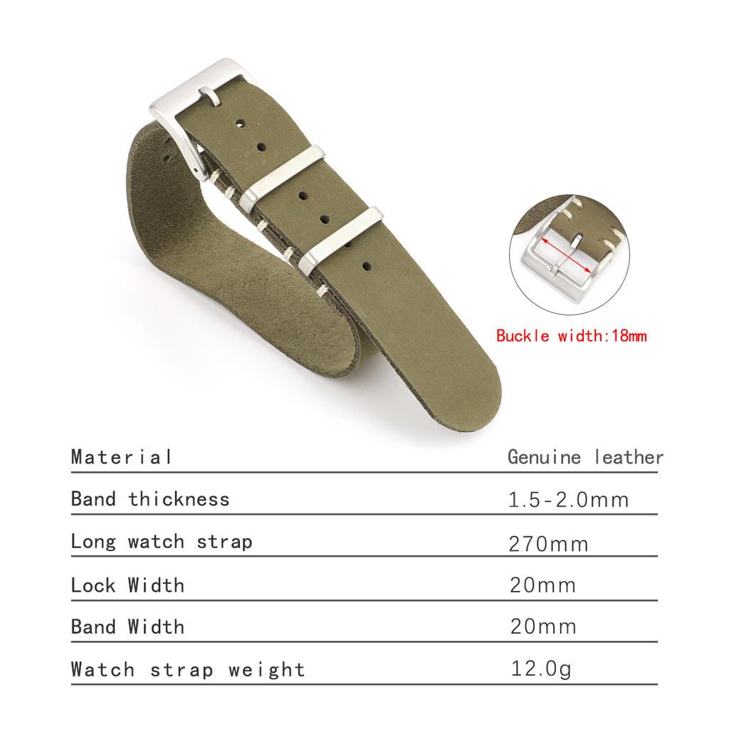 Nubuck Leather Watch Band 18mm 20mm 22mm Replacement Strap for Women Men Universal Wristband Accessories Olive Green Gray Brown