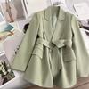 Костюм Изумрудно-зеленый Со шнуровкой Пиджак Женский Весенний Дизайн Чувство Темперамент Повседневный Для работы