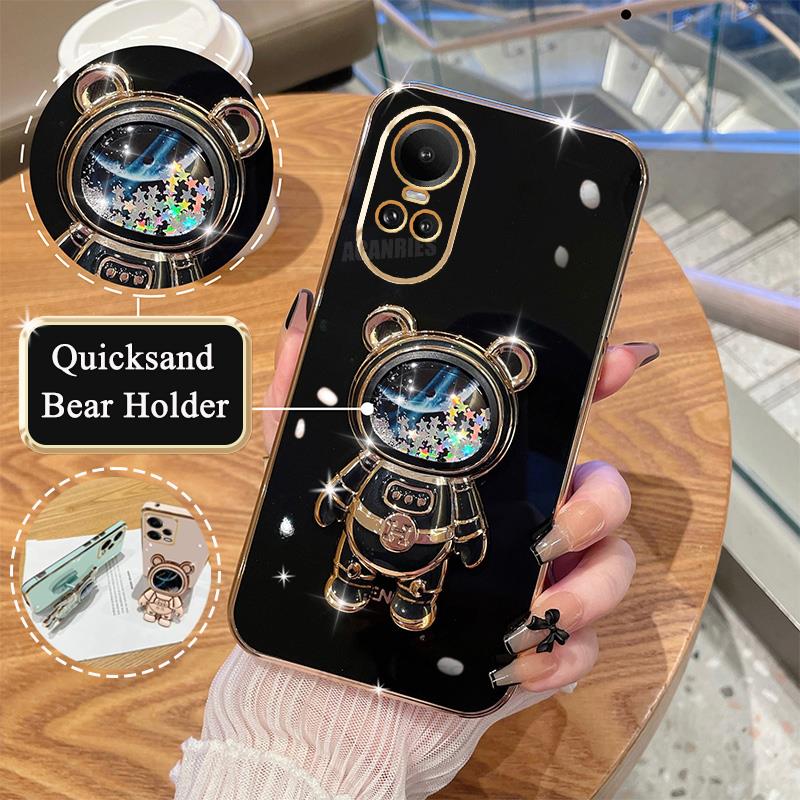 Чехол Reno10 с блестящим держателем зыбучих песков для Oppo Reno 10 Pro 5 6 Lite 7 A54 A55 A57 A58 A78 A76 A38 4g, силиконовый чехол-подставка