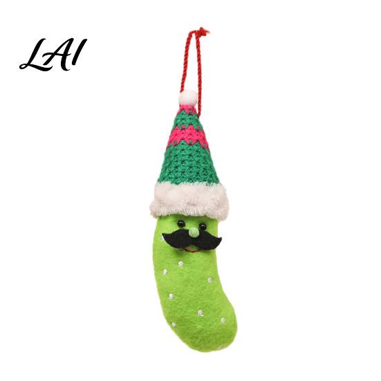 Festive Party Tree Decor Christmas Pickle Ornament for Tree Plush Decoration with Santa Hat Soft Charms Funny Green Cucumber Hanging German