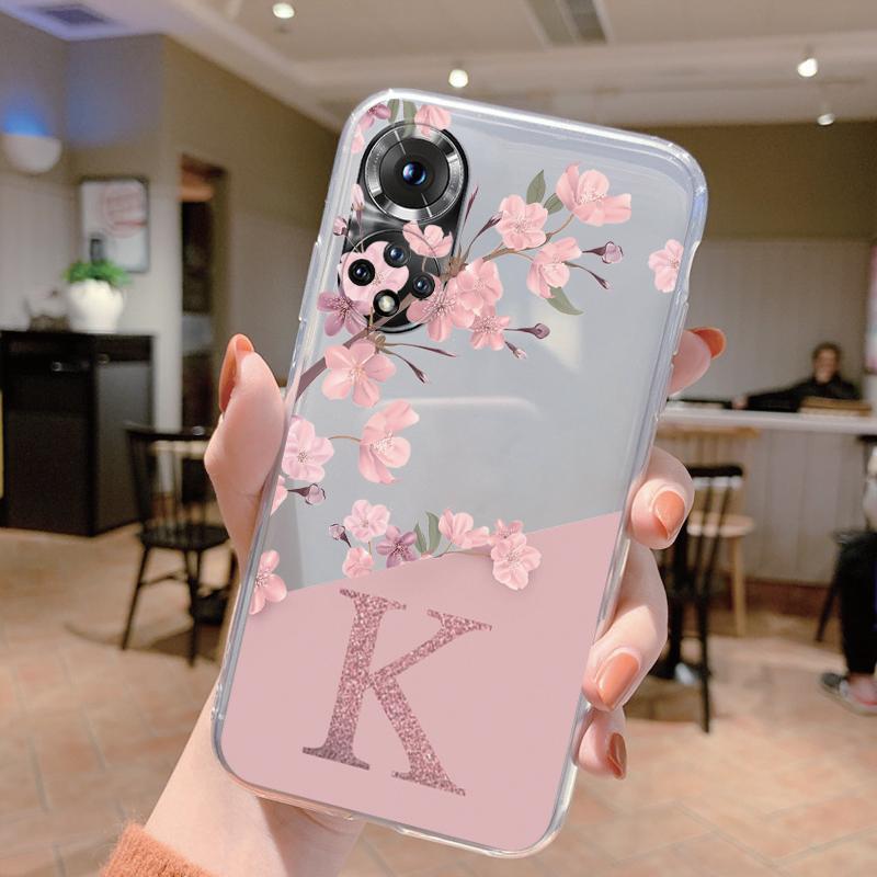 Милый чехол с буквами для Honor 50 90 400 Lite Pro, чехол для Huawei P20 P30 Pro, чехол, мягкий, цветочный, алфавитный, прозрачный, силиконовый для телефона