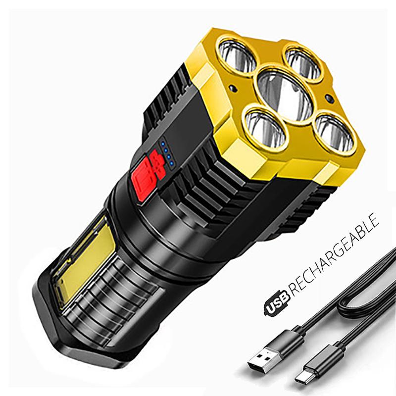 5 LED Flashlight High Power Rechargeable Waterproof Led Long-range Spotlight Battery Display COB Light Outdoor Multi-function