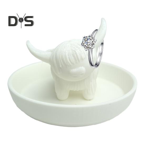 Держатель для кольца коровы Хайленд, мини-блюдо для кольца коровы Хайленд, пластиковая статуэтка крупного рогатого скота, подставка для ювелирных изделий на годовщину свадьбы, помолвку, подарок