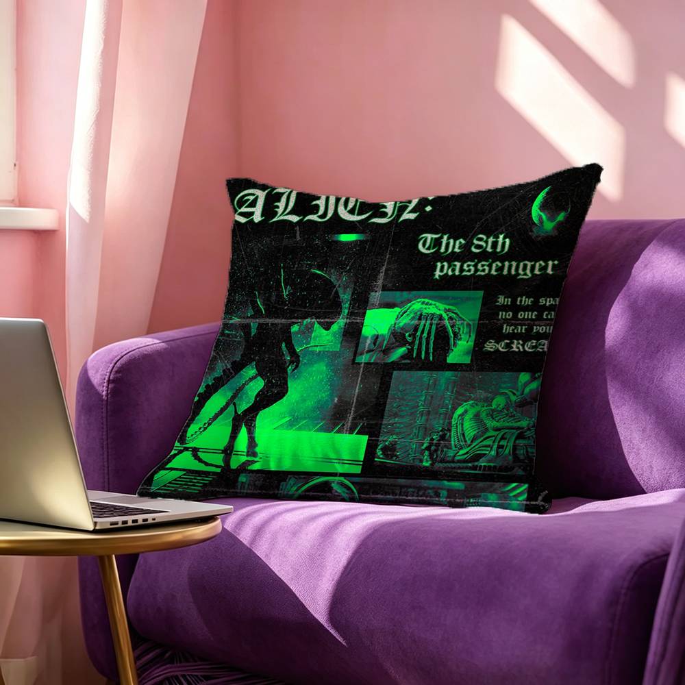 Horror Movies Alien Film Pillow Case Square DoubleSided Sofa Cushion Cover Bedroom Bedside Pillow