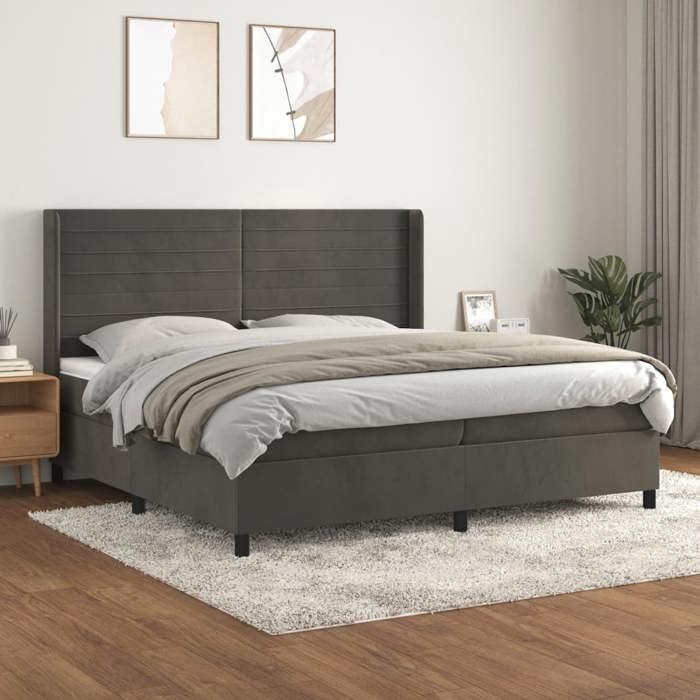 Maison Exclusive - Sommier à lattes de lit et matelas Gris foncé 200x200cm Velours