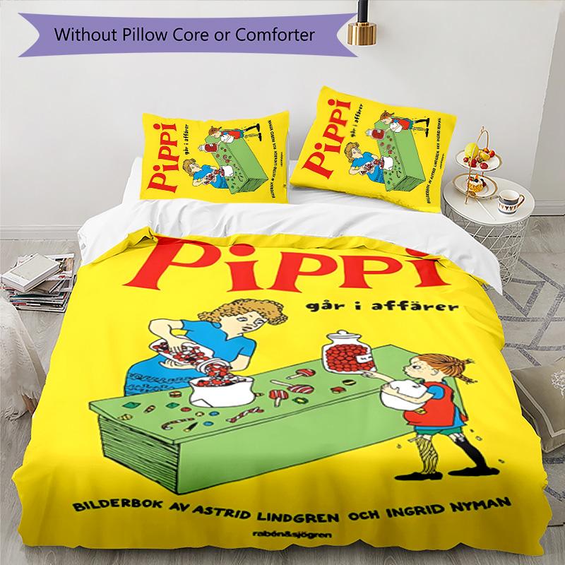 Pippi Longstocking 3pcs Bedding Set Duvet Cover Closure Includes 1 Duvet Cover & 2 Pillowcases for All Seasons Bedroom Home Dorm Decor