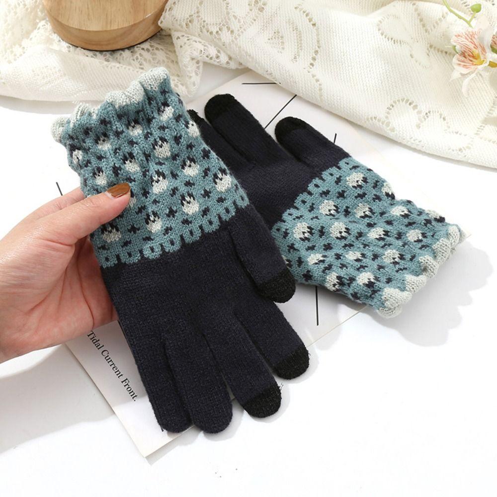 Thickened Winter Knitted Gloves Knitted Full Finger Mittens Durable Skiing Gloves Winter