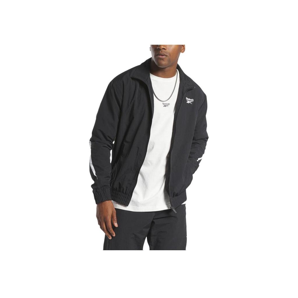 Reebok High Street American Brand Logo Letter Splicing Color Block Casual Woven Retro Stand Collar Jacket Unisex Jacket Black 24SRM101UGH0