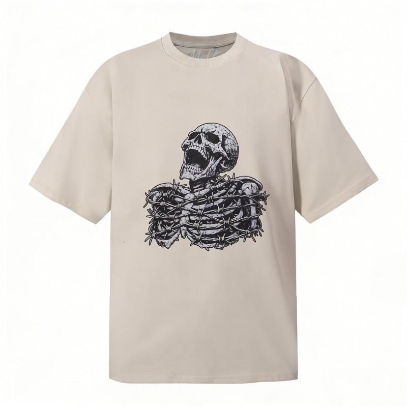 Mens Oversized Cotton Tee With Skull Graphic Print Loose Fit Casual Short Sleeve T-Shirt