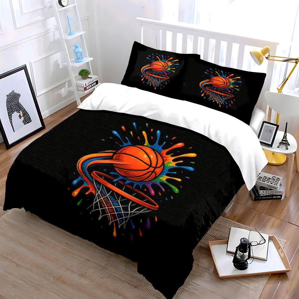 Basketball Art Decor Set Bedding Set with 1 Duvet Cover 2 Pillowcases Single Double King Queen, Gift