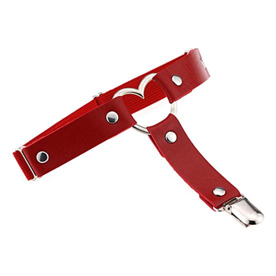 Punk Garter Solid Color Free Adjustment Faux Leather Heart Shape Leg Garter for Club