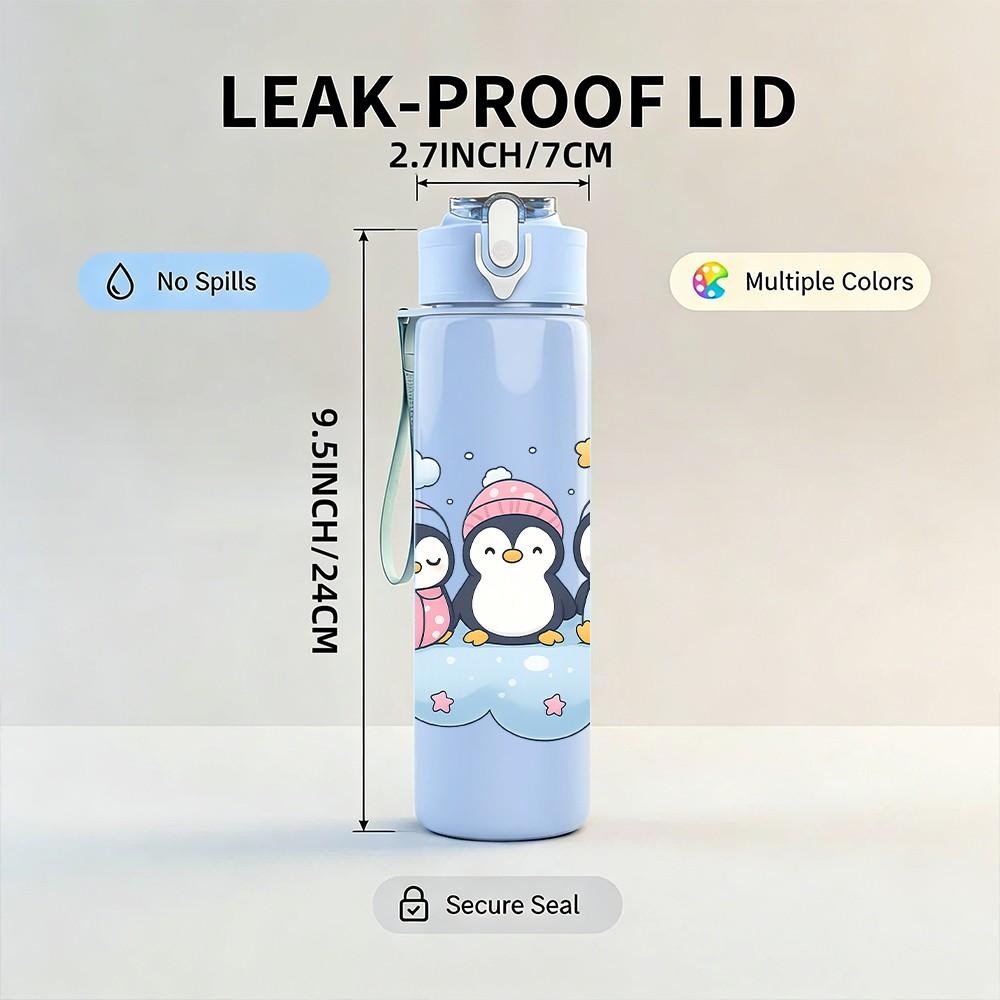 1PC Cloud Twin Penguin Art 750ml Color Plastic Sports Water Bottle Leakproof Flip Straw Lid Suitable for Sports Office Home Use