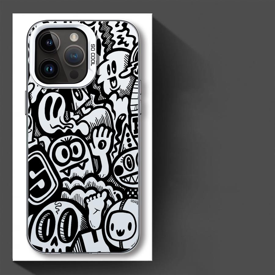 Чехол для телефона для iPhone 17 Pro Max 14 Plus 12 Pro 15 11 Air 16 13 Граффити Черный