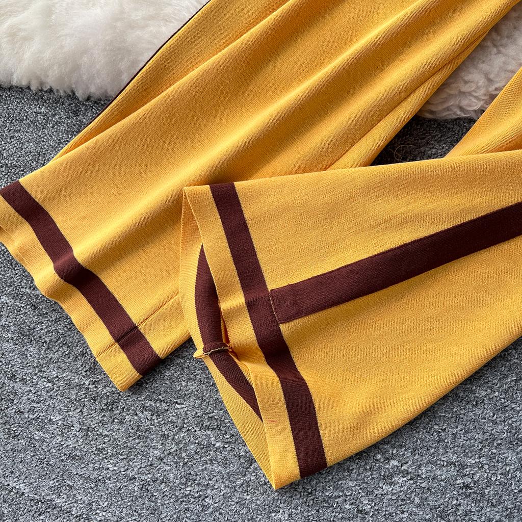 Женские шикарные трикотажные комплекты из двух предметов с рукавами-лодочками, в стиле пэчворк, с круглым вырезом, с разрезом, с высокой посадкой, широкие брюки, модные летние комплекты