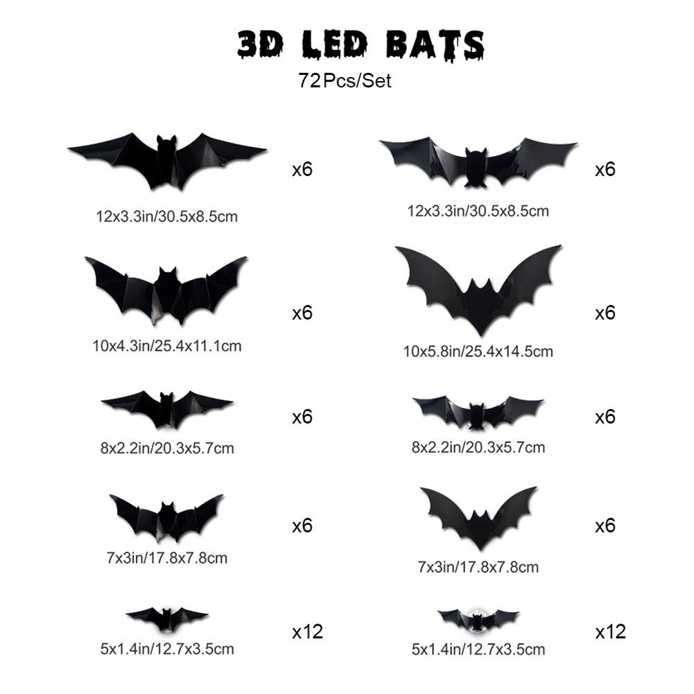 60 PCs Halloween Bats Wall Decor Battery Powered Bats Decorations Wall Stickers for Halloween Party Bedroom Window Decorations
