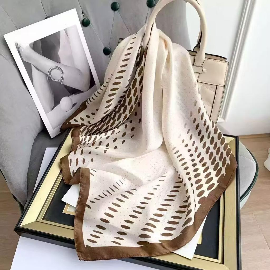 New white 71CM premium silk scarf women's neck protector scarf spring and autumn retro scarf shawl tied bag straight hair