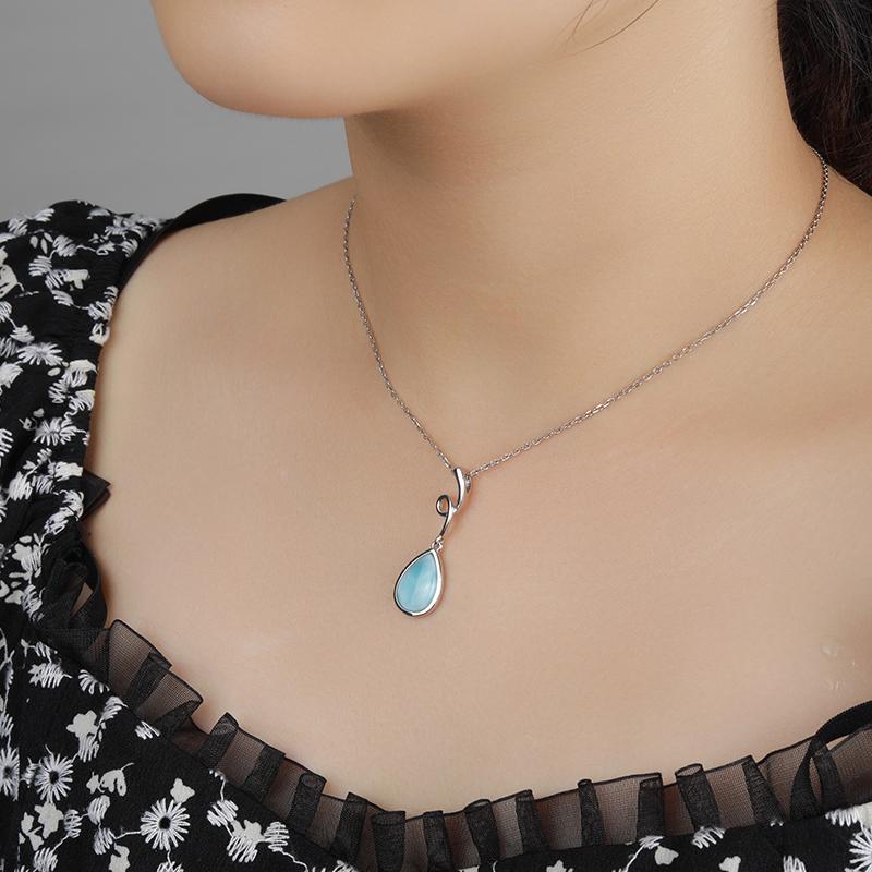 925 Silver Jewelry Gifts Classic Pendant Necklace Natural Precious Larimar Retro Woman Oval Charm Rhodium Plated Gold