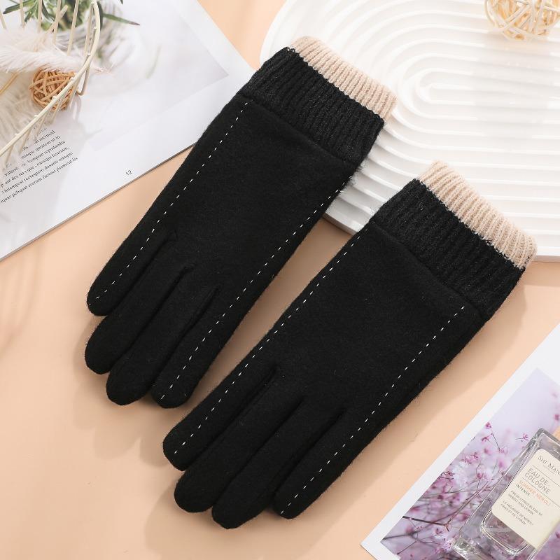 Warm Gloves Women's Wool Driving Cold-proof Piled Thickened Outdoor Windproof Riding Winter Gloves